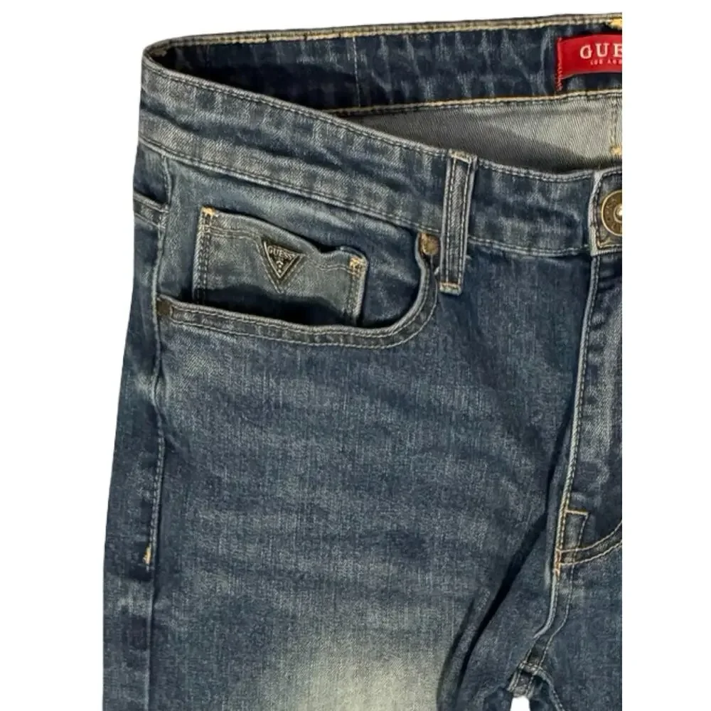 GUESS Jeans Men 34x32 Blue Scotch Fit Mid Rise Skinny Medium Wash Stretch Denimd